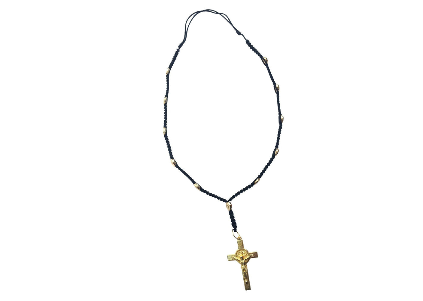 Saint Benedict necklace with gold color medals and Benedictine crucifix - Catholic Wholesale