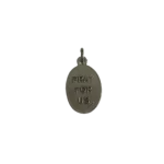 Reverse side of a silver St Sebastian medal with the stamped inscription reading Pray For Us Italy.