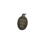 Reverse side of a silver St John the Baptist medal with a block stamped Pray For Us inscription and Italy mark.