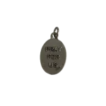 Reverse side of a silver St Cecilia medal featuring a stamped Pray For Us inscription and Italy hallmark.