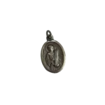 Silver St Cecilia medal depicting the patron saint of musicians holding a handheld harp or lyre.