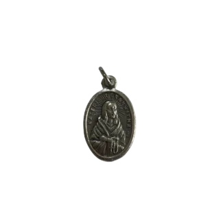 Silver St Kateri Tekakwitha medal depicting the Native American saint holding a wooden cross.