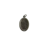 Reverse side of a silver St Lucy medal with a stamped Pray For Us inscription and Italy hallmark.