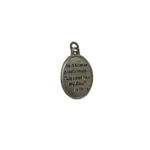 Reverse side of a silver St Thomas the Apostle medal with a block stamped Pray For Us inscription.