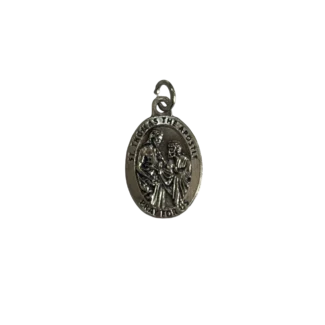 Silver St Thomas the Apostle medal depicting the saint holding a builder's square and a spear.