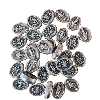 Miraculous Medal small oval charm, 1 cm, oxidized Italian metal