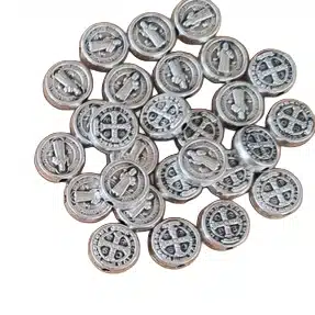 St Benedict medal round charm, 1 cm, oxidized Italian metal