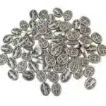 St Benedict medal oval bead, 1 cm, oxidized Italian metal