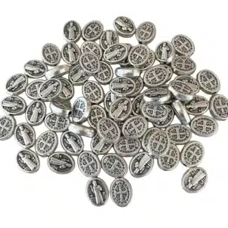 Médaille de saint Benoît grain ovale, 1 cm, métal oxydé italien