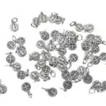 St Benedict medal round bead, 1 cm, oxidized Italian metal